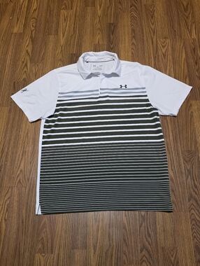Under Armour Coldblack Golf Polo Shirt Striped Loose Fit Mens Large Performance